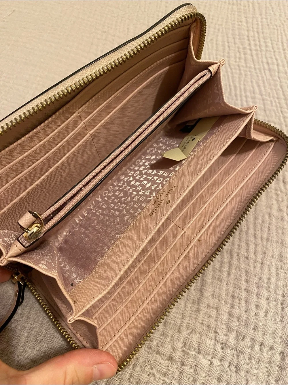 kate spade Saffiano Zip Wallet in Light Pink with Gold Plaque
